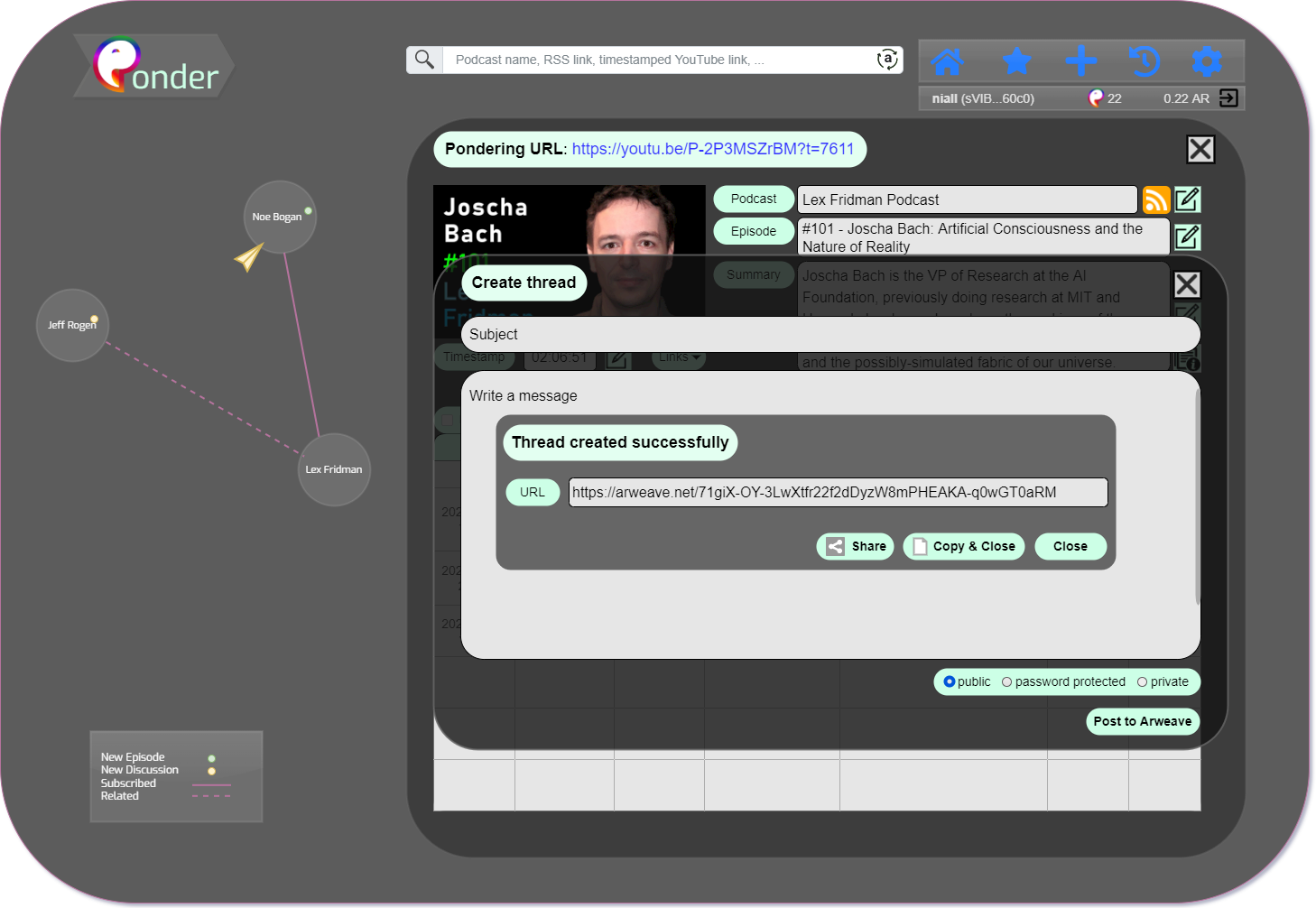 Ponder YouTube URL Wrapper: Create Thread OK